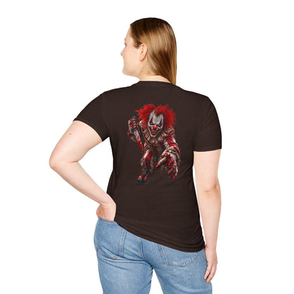 Horror Clown Graphic T-Shirt — Creepy Red Pennywise Style Back Print - Personalized