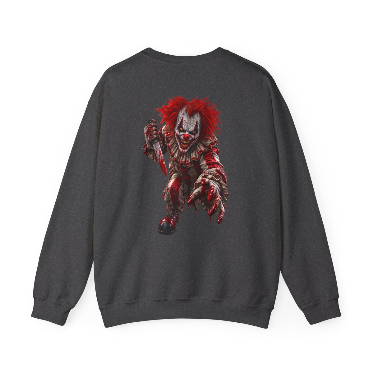 Horror Clown Graphic Sweatshirt — Creepy Red Pennywise Style Back Print