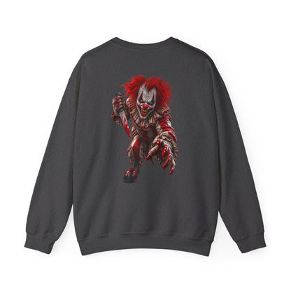 Horror Clown Graphic Sweatshirt — Creepy Red Pennywise Style Back Print