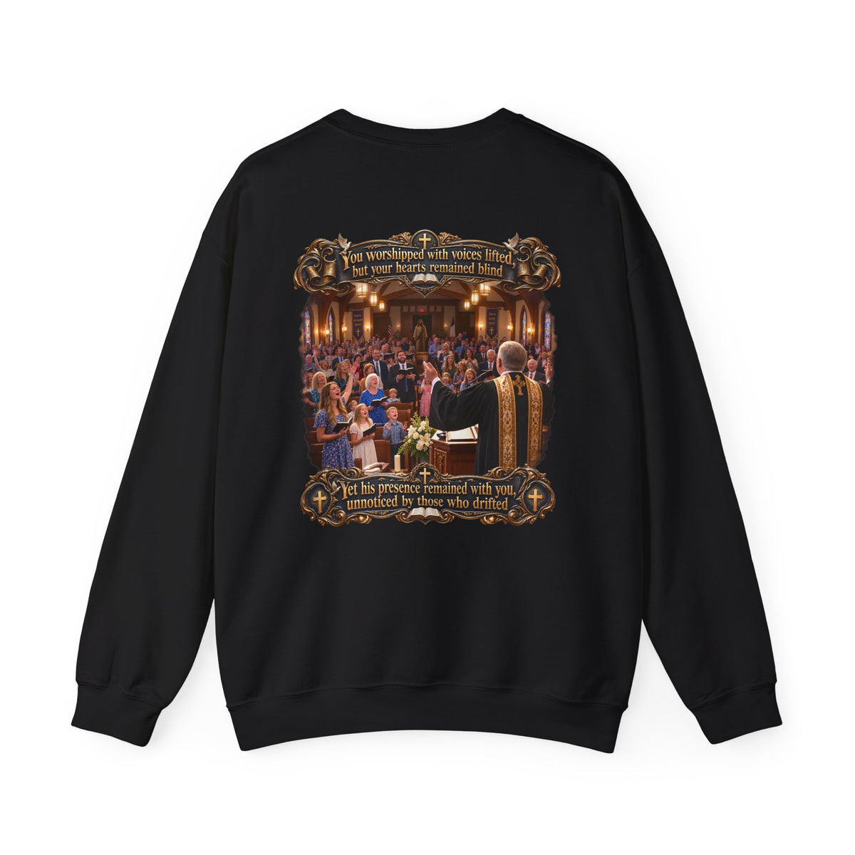 Religious Choir Scene Crewneck Sweatshirt — Church Service Illustration