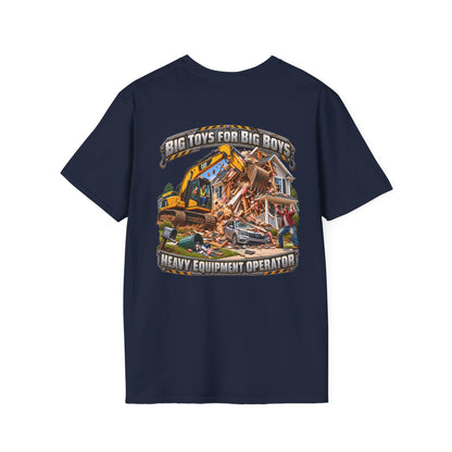 Funny Heavy Equipment Operator T-Shirt — "Big Toys for Big Boys" Construction Truck Graphic