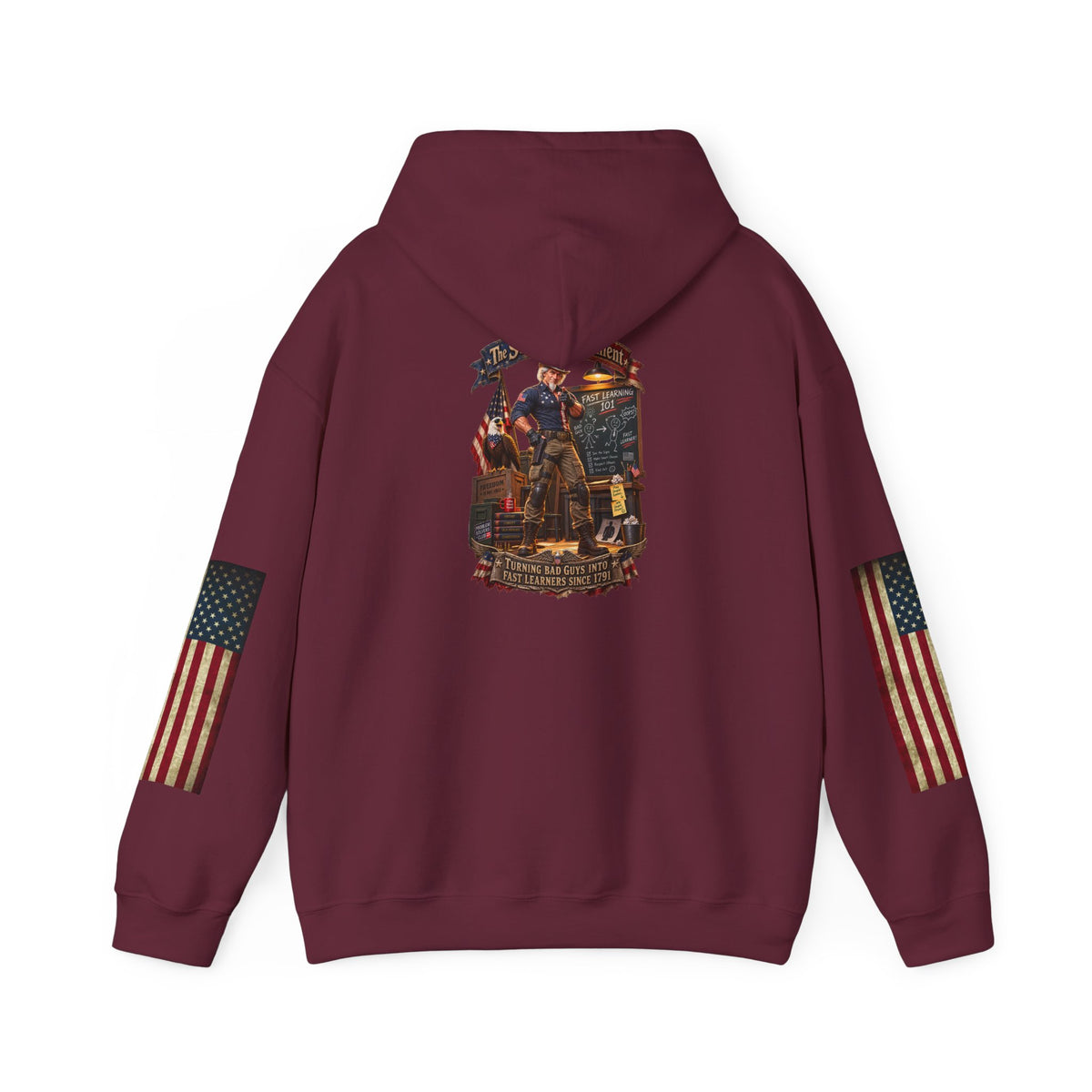 Patriotic Revolutionary War Hoodie — Vintage American Flag Sleeves - Personalized