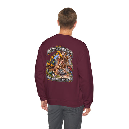 Funny Heavy Equipment Operator Crewneck Sweatshirt — "Big Toys for Big Boys" Construction Truck Graphic - Personalized