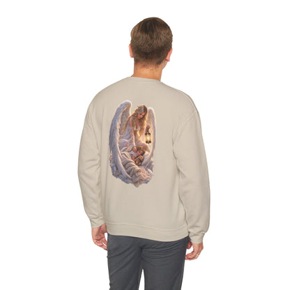 Angel Embrace Crewneck Sweatshirt — Serene Guardian Back Print - personalized