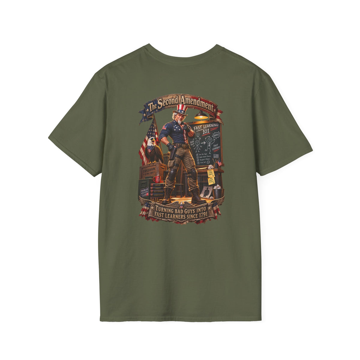 Patriotic Revolutionary War T-Shirt — Vintage American Flag Sleeves