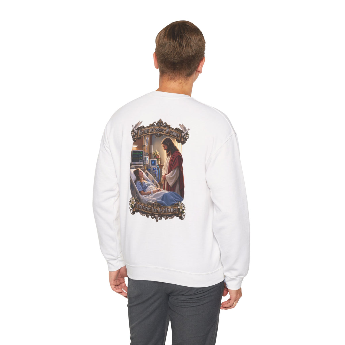 Religious Prayer Sweatshirt – Comforting Hospital Scene Pullover