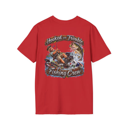 Fishing Crew T-Shirt — "Hooked on Trouble" Graphic T-Shirt