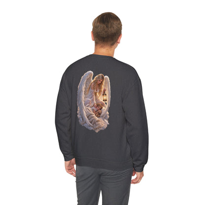 Angel Embrace Crewneck Sweatshirt — Serene Guardian Back Print