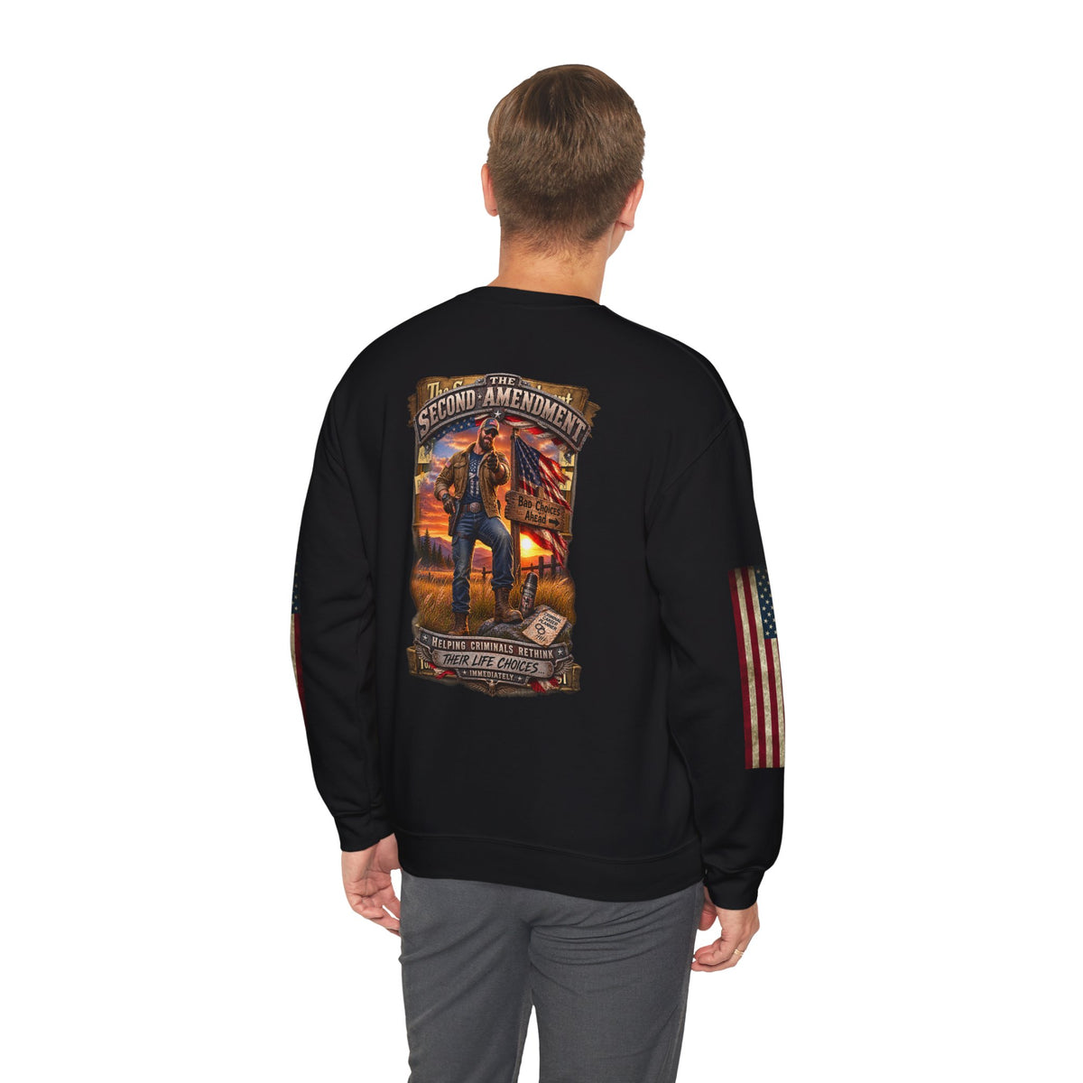 Veteran Tribute Crewneck Sweatshirt— American Flag Sleeve Patriotic Military Sweatshirt