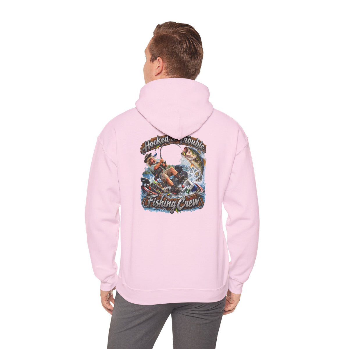 Fishing Crew Hoodie — "Hooked on Trouble" Graphic Hoodie