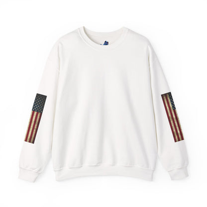 Veteran Tribute Crewneck Sweatshirt— American Flag Sleeve Patriotic Military Sweatshirt
