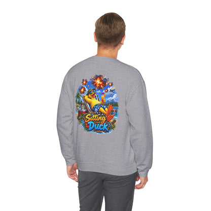 Sitting Duck Graphic Sweatshirt – Colorful Tropical Duck Illustration