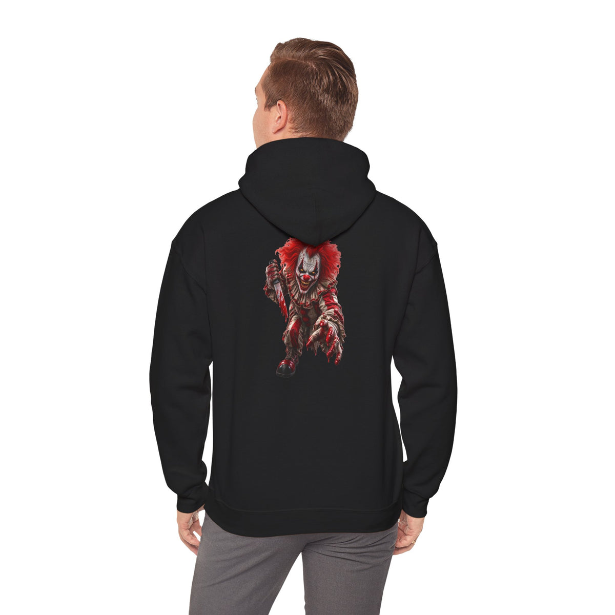Horror Clown Graphic Hoodie — Creepy Red Pennywise Style Back Print