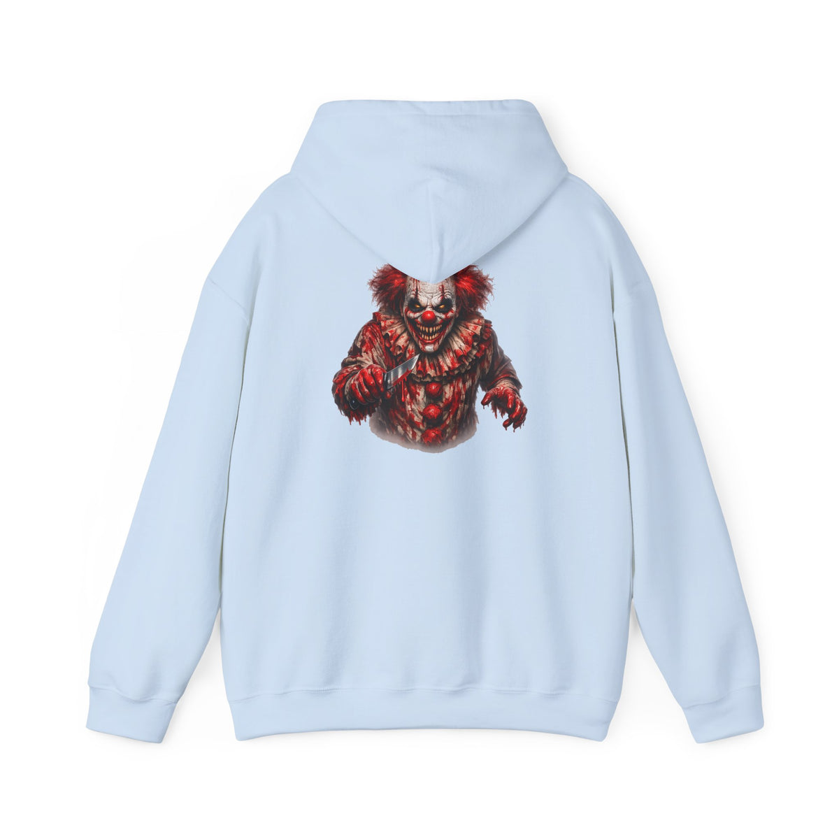 Horror Clown Bear Hoodie — Creepy Bloodied Teddy Graphic Sweatshirt