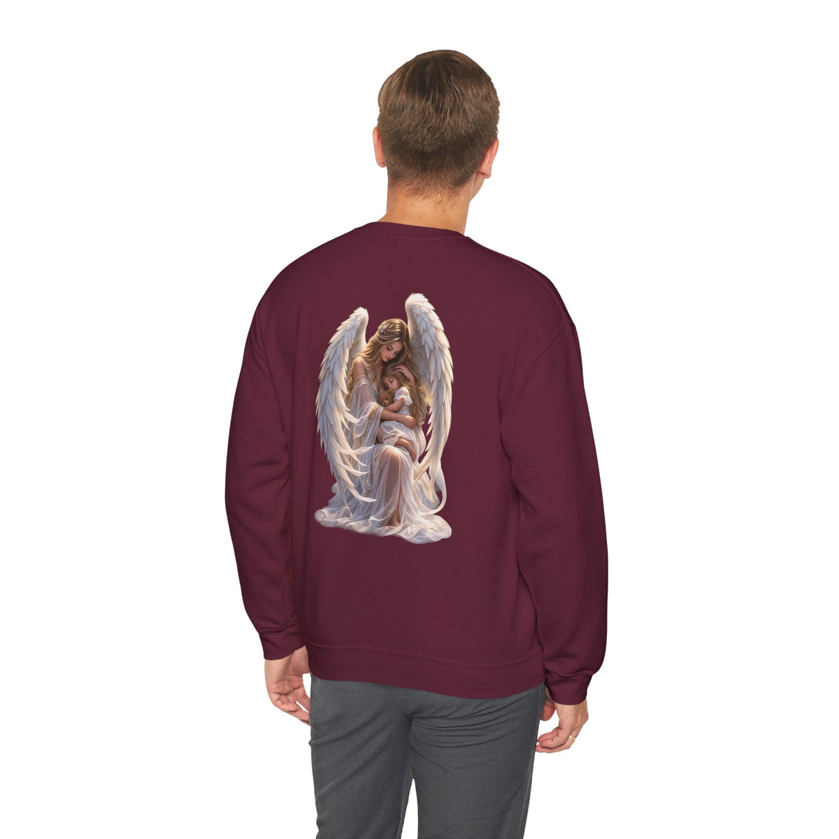 Angel Mother & Child Crewneck Sweatshirt – Serene Guardian Graphic Pullover - personalized