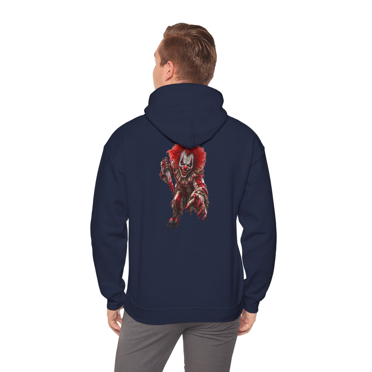 Horror Clown Graphic Hoodie — Creepy Red Pennywise Style Back Print