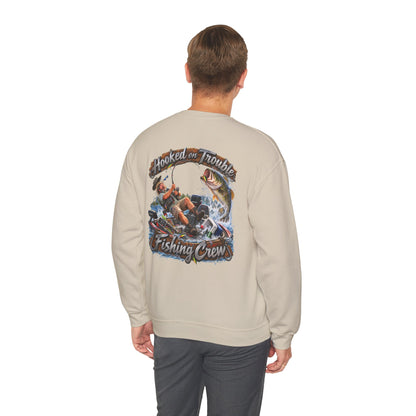 Fishing Crew Sweatshirt — "Hooked on Trouble" Graphic Crewneck - Personalized