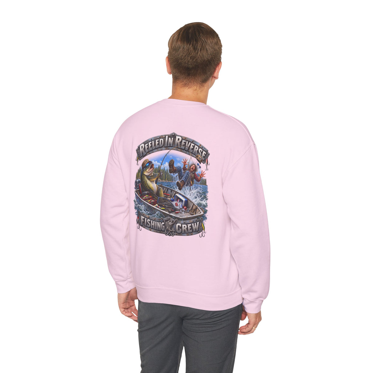 Fishing Crewneck Sweatshirt — "Reeled in Reverse" Graphic - Personalized