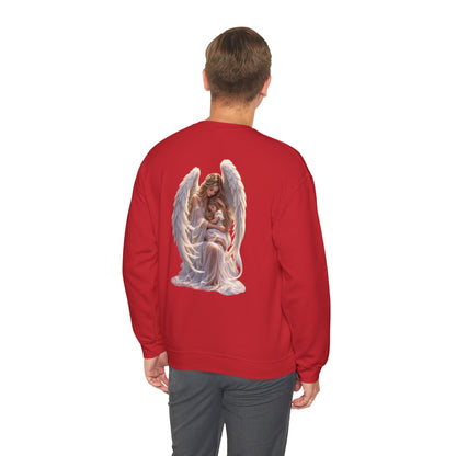 Angel Mother & Child Crewneck Sweatshirt – Serene Guardian Graphic Pullover - personalized