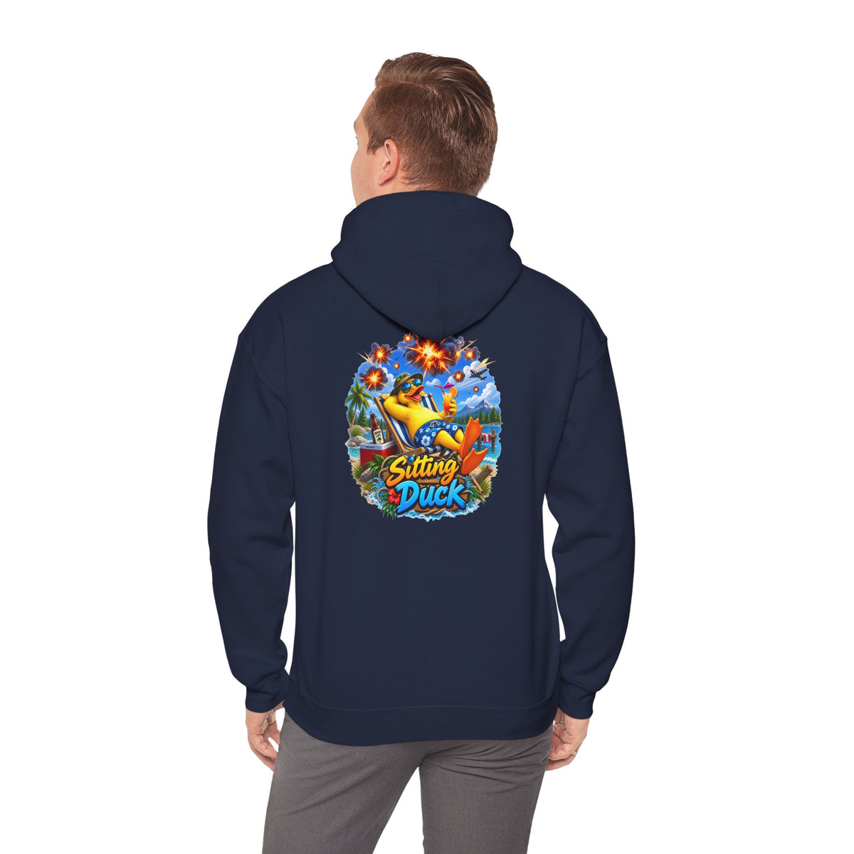 Sitting Duck Graphic Hoodie – Colorful Tropical Duck Illustration