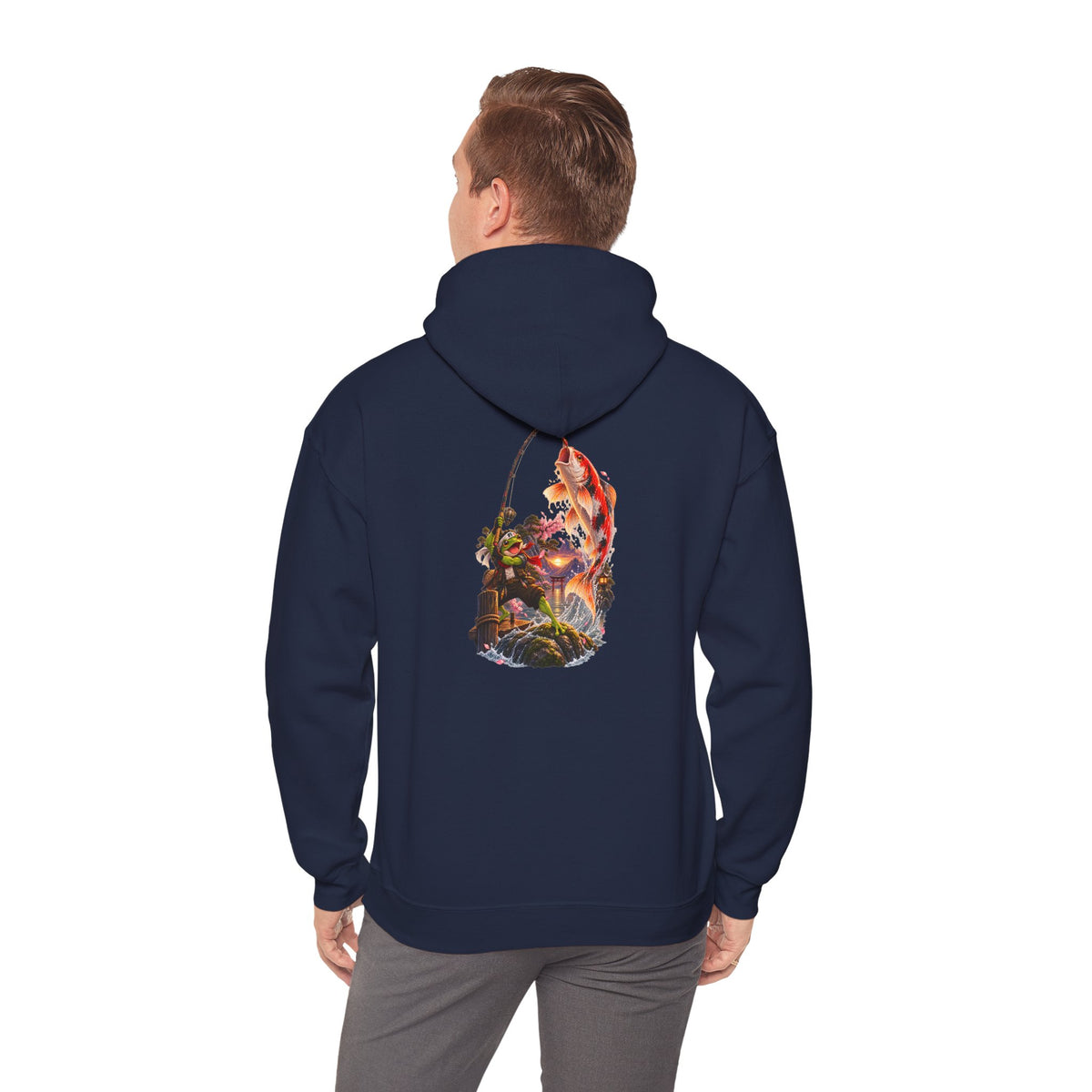 Hoodie - Koi Fish Garden Back Print Hoodie (Japanese Pond, Tranquil Zen Design)