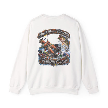 Fishing Crew Sweatshirt — "Hooked on Trouble" Graphic Crewneck - Personalized