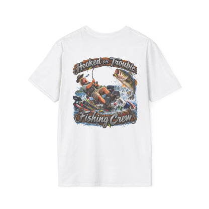 Fishing Crew T-Shirt — "Hooked on Trouble" Graphic T-Shirt