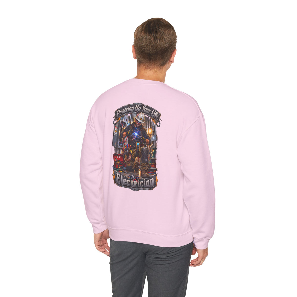 Electrician Crewneck Sweatshirt — 'Powering Up Your Life' Tradesman Gift - Personalized