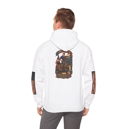 Patriotic Revolutionary War Hoodie — Vintage American Flag Sleeves