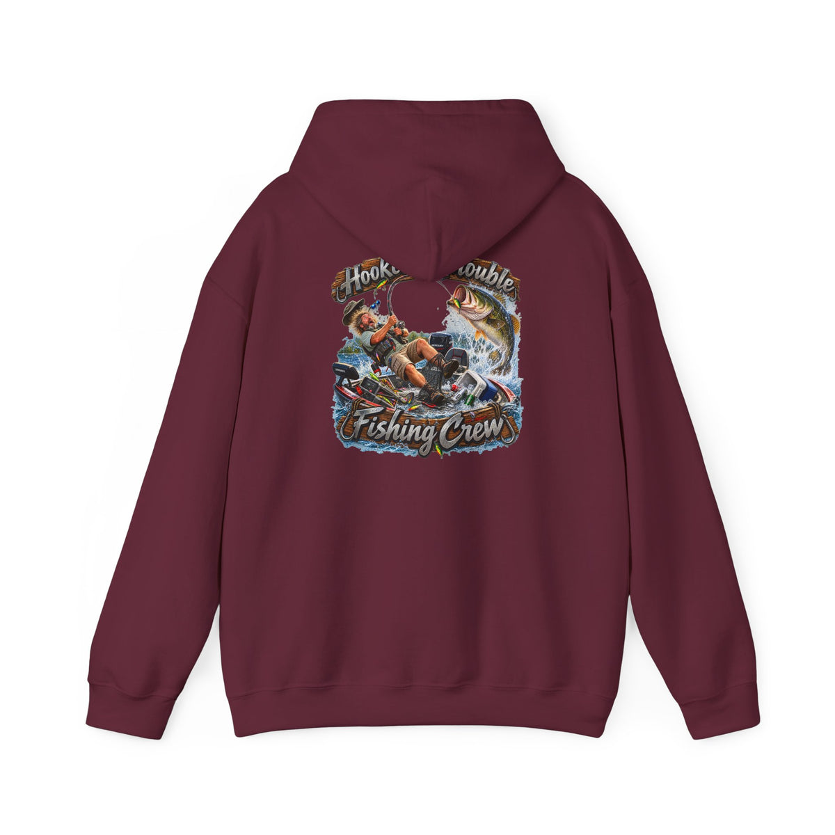 Fishing Crew Hoodie — "Hooked on Trouble" Graphic Hoodie