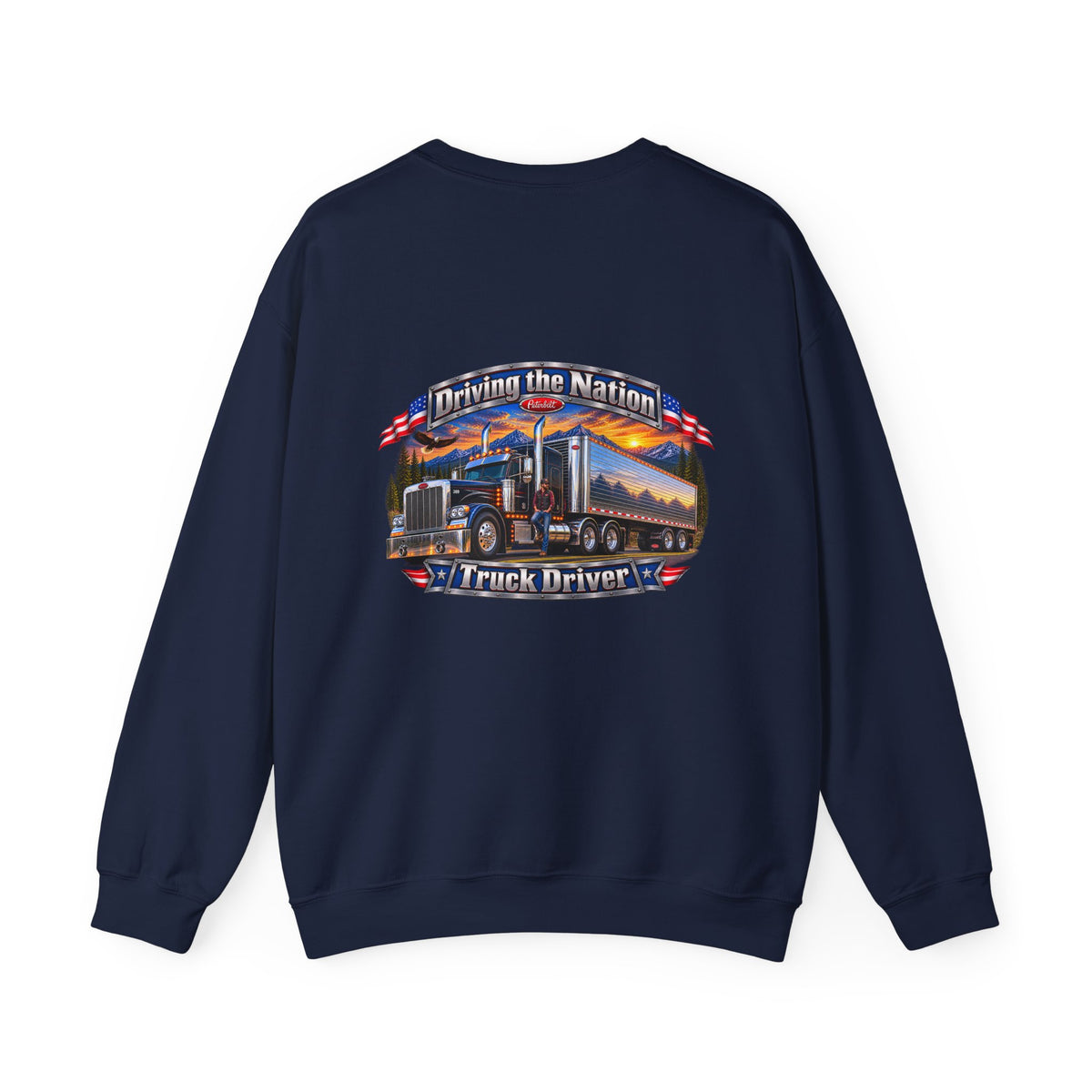Truck Driver Crewneck Sweatshirt — "Driving the Nation" Patriotic Semi-Truck Design