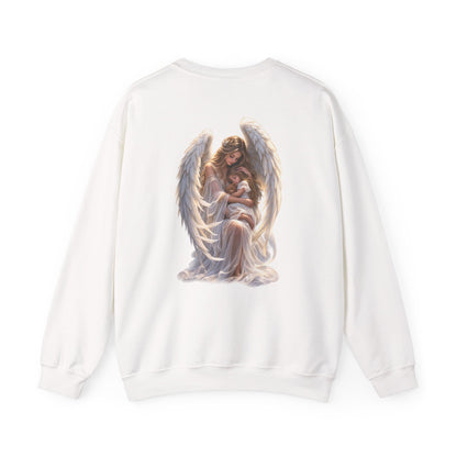 Angel Mother & Child Crewneck Sweatshirt – Serene Guardian Graphic Pullover