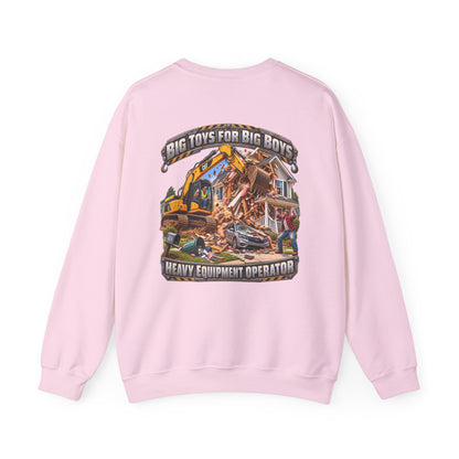 Funny Heavy Equipment Operator Crewneck Sweatshirt — "Big Toys for Big Boys" Construction Truck Graphic