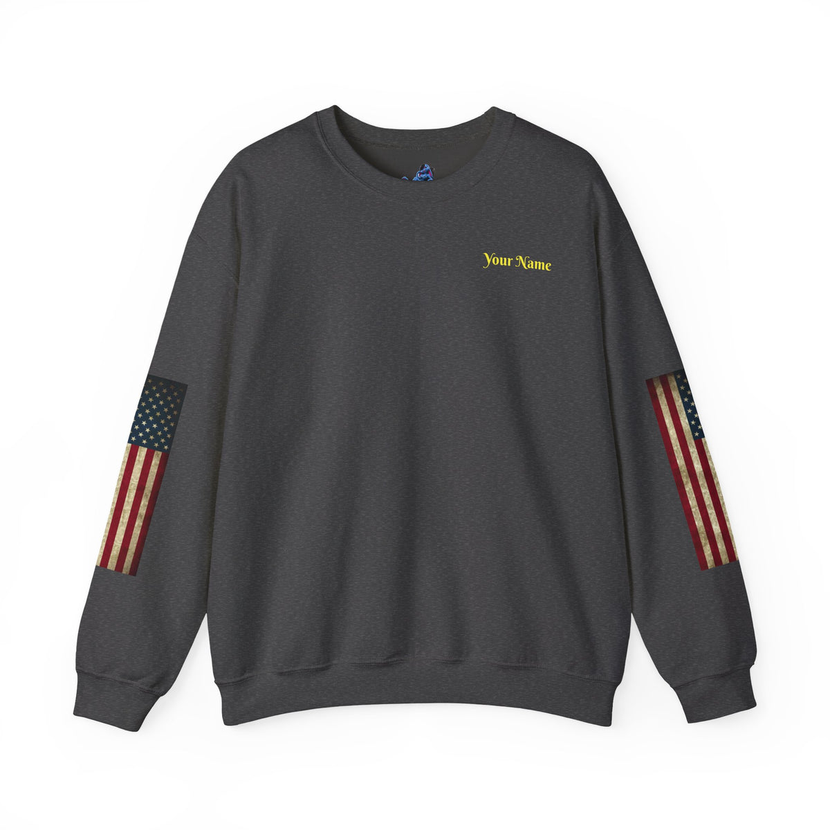 Veteran Tribute Crewneck Sweatshirt — American Flag Sleeve Patriotic Military Sweatshirt - Personalized