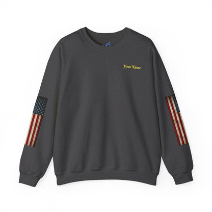 Veteran Tribute Crewneck Sweatshirt — American Flag Sleeve Patriotic Military Sweatshirt - Personalized