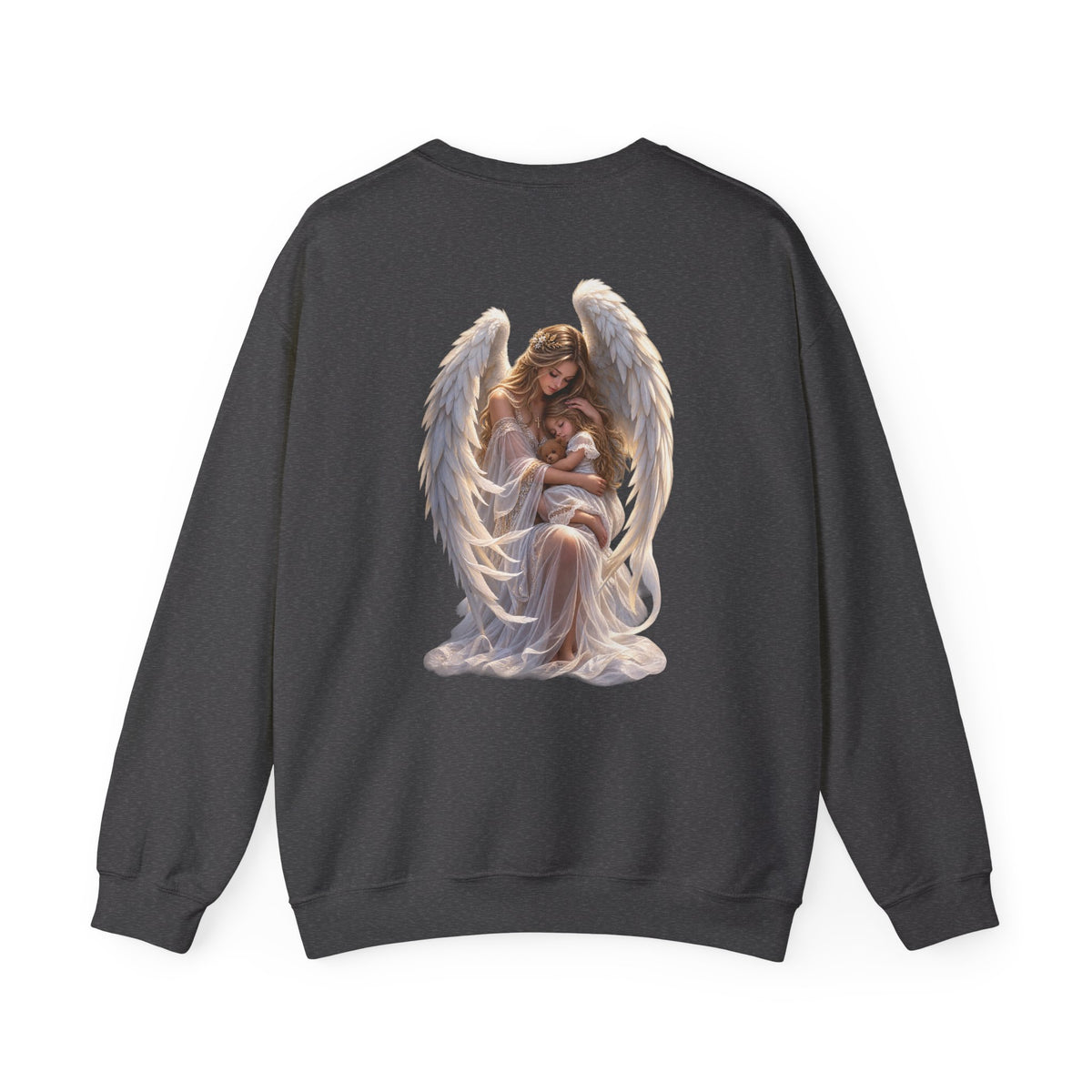 Angel Mother & Child Crewneck Sweatshirt – Serene Guardian Graphic Pullover