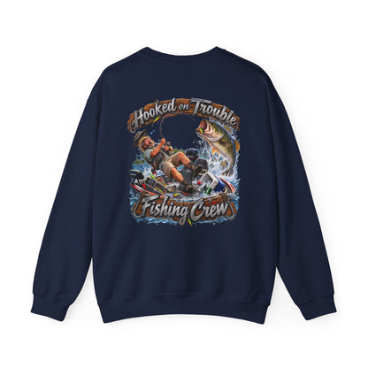 Fishing Crew Sweatshirt — "Hooked on Trouble" Graphic Crewneck - Personalized