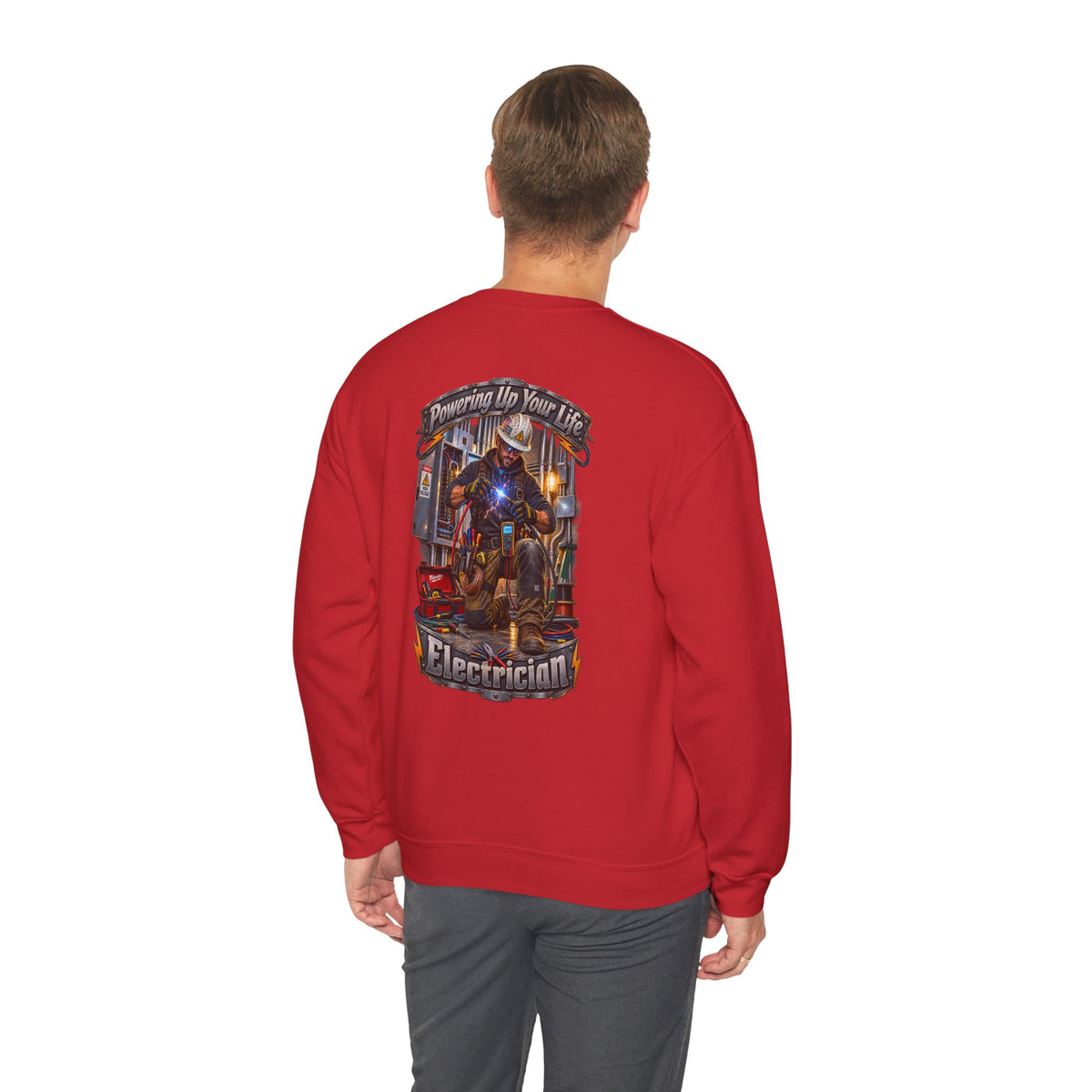 Electrician Crewneck Sweatshirt — 'Powering Up Your Life' Tradesman Gift