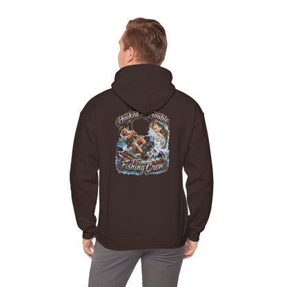Fishing Crew Hoodie — "Hooked on Trouble" Graphic Hoodie