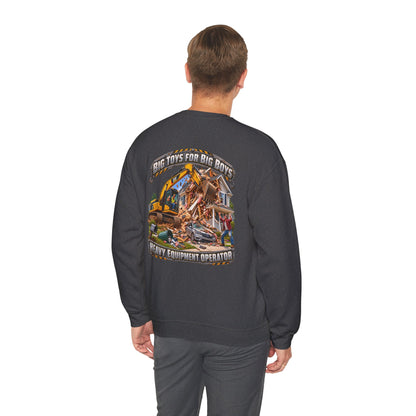 Funny Heavy Equipment Operator Crewneck Sweatshirt — "Big Toys for Big Boys" Construction Truck Graphic - Personalized