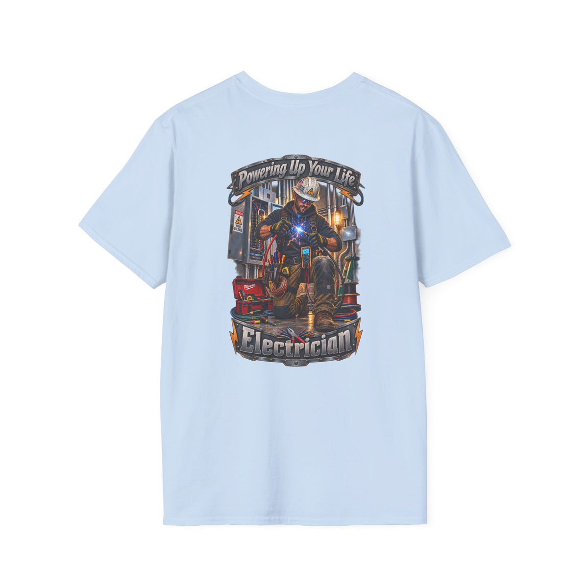 Electrician Crewneck T-Shirt — 'Powering Up Your Life' Tradesman Gift - Personalized