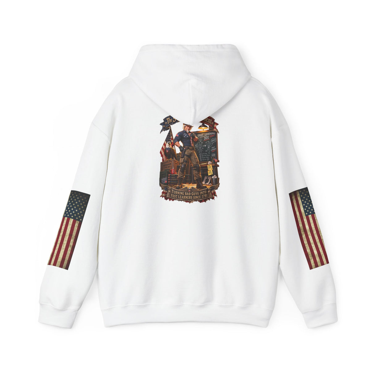 Patriotic Revolutionary War Hoodie — Vintage American Flag Sleeves