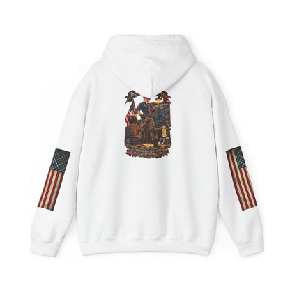 Patriotic Revolutionary War Hoodie — Vintage American Flag Sleeves