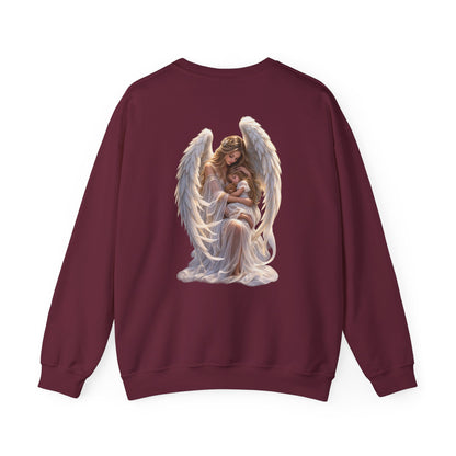 Angel Mother & Child Crewneck Sweatshirt – Serene Guardian Graphic Pullover - personalized