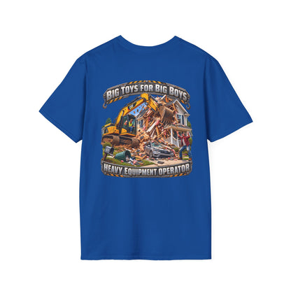 Funny Heavy Equipment Operator T-Shirt — "Big Toys for Big Boys" Construction Truck Graphic
