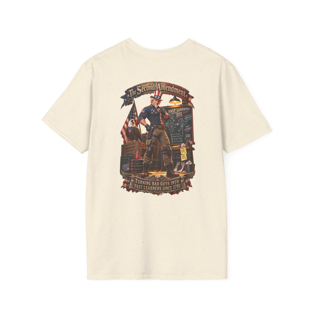 Patriotic Revolutionary War T-Shirt — Vintage American Flag Sleeves