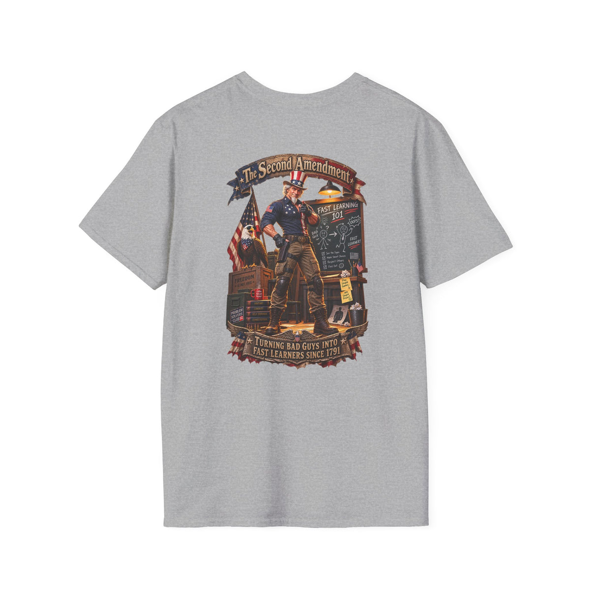 Patriotic Revolutionary War T-Shirt — Vintage American Flag Sleeves