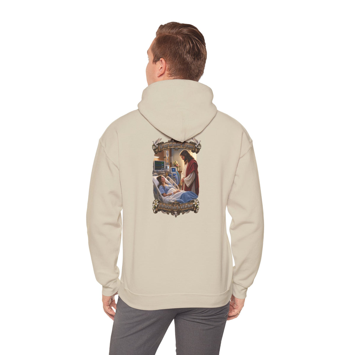 Religious Prayer Hoodie – Comforting Hospital Scene Pullover - Personalized