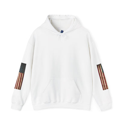 Patriotic Veteran Tribute Hoodie — American Flag Sleeves & Military Honor Back Print