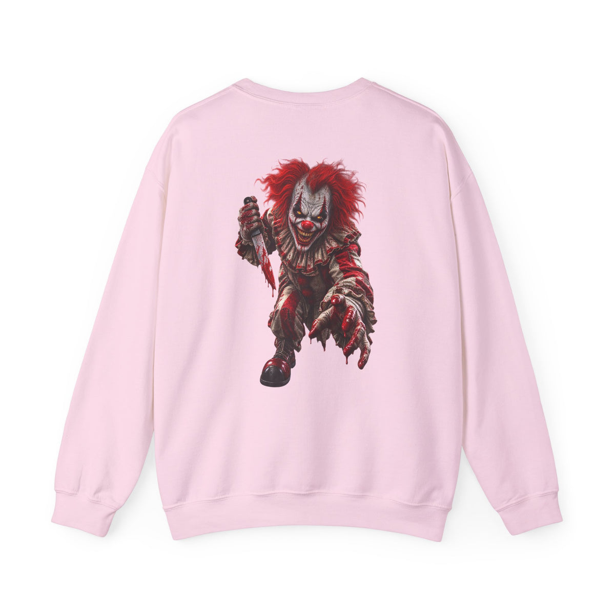 Horror Clown Graphic Sweatshirt — Creepy Red Pennywise Style Back Print